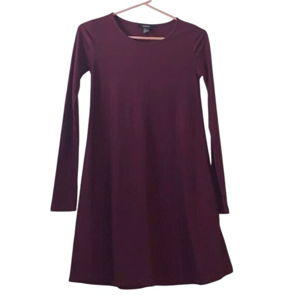 Forever 21 Burgundy Ribbed Knit Long Sleeve Dress Size S